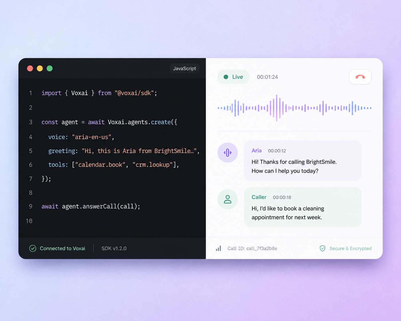 VAAMI developer SDK and live call dashboard